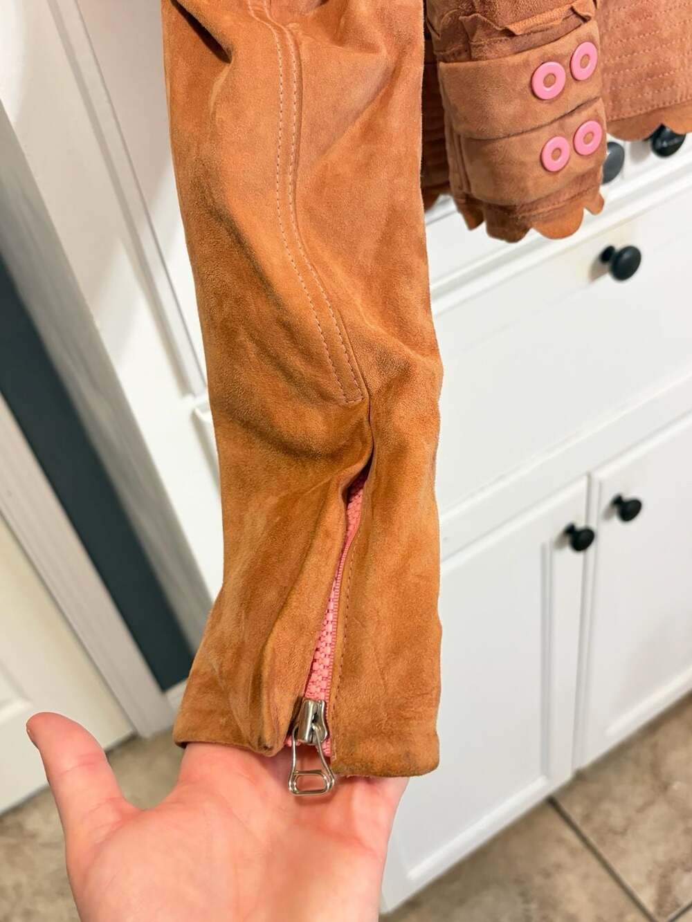 Rare Vintage Luella for Target Suede Moto Jacket Rust Pink Scallop Y2K Leather - Picture 11 of 13